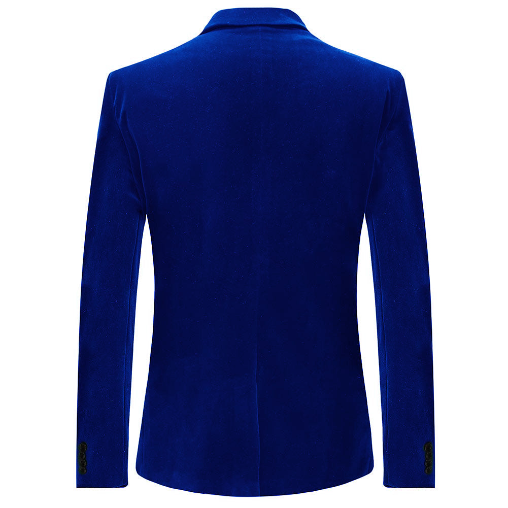 Mens Blazer Velvet Slim Fit Satin Peaked Lapel Blue – Nalvo