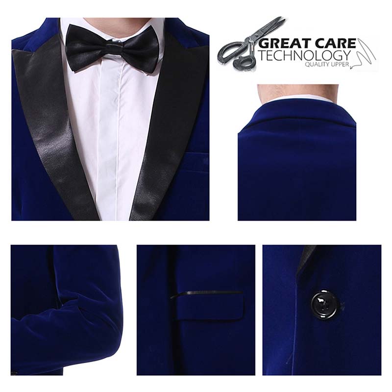 Mens Blazer Velvet Slim Fit Satin Peaked Lapel Blue – Nalvo