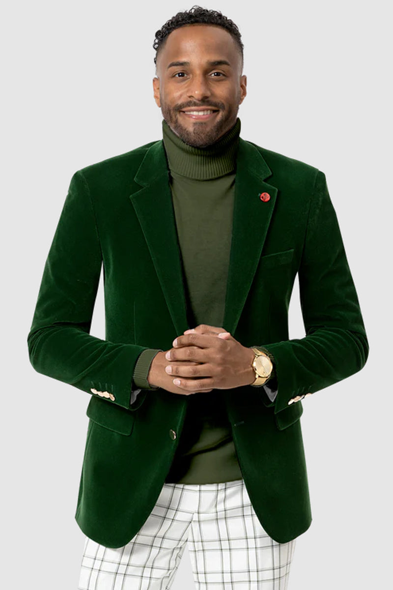 Velvet two-button blazer in hunter green – TARLANO