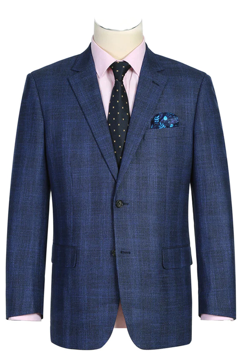 Navy windowpane plaid sport coat blazer flat lay – TARLANO
