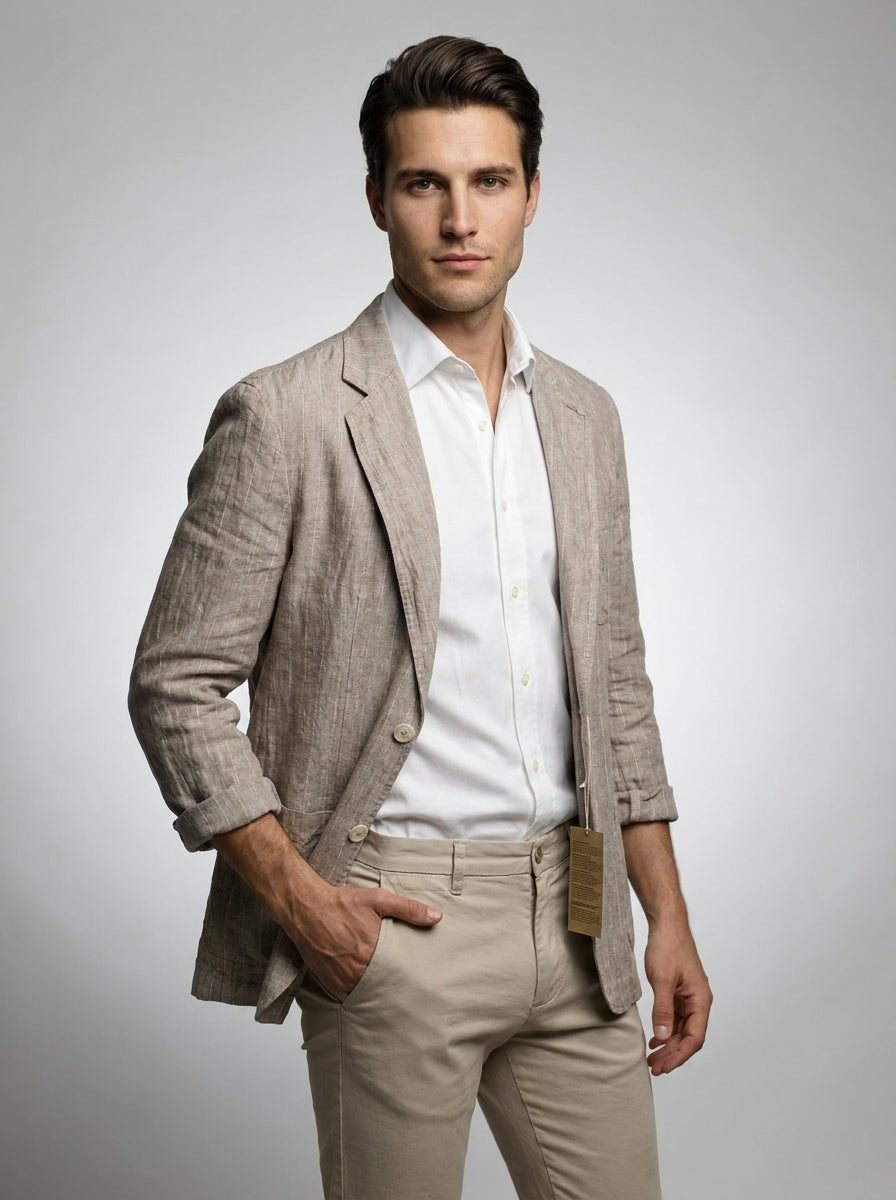 Mens Blazer Woven Stripe Linen Notch Lapel Unstructured – Fenro