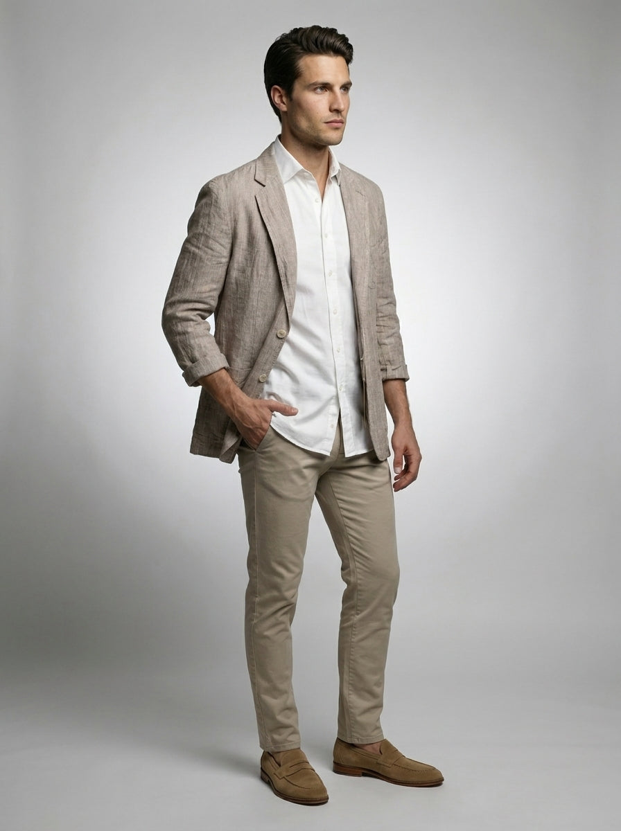Mens Blazer Woven Stripe Linen Notch Lapel Unstructured – Fenro