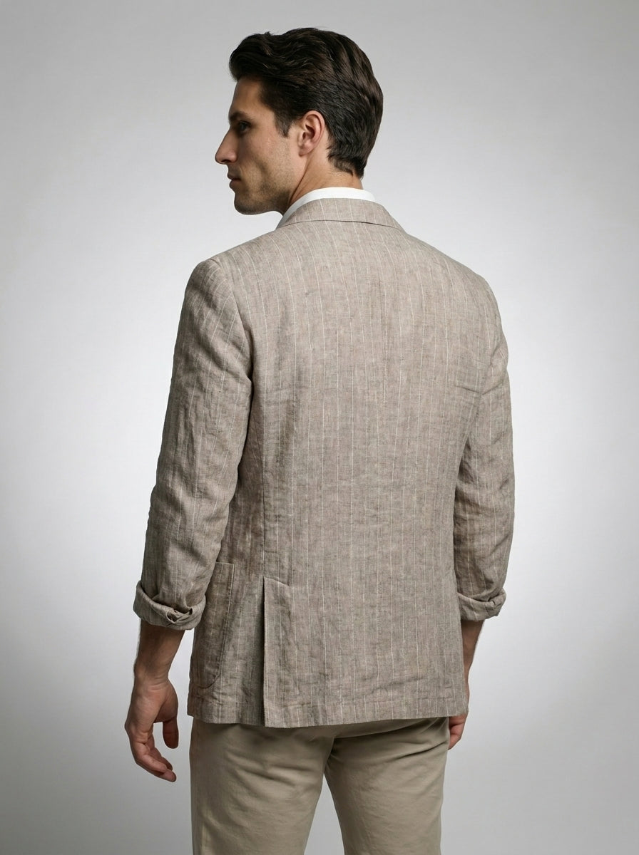 Mens Blazer Woven Stripe Linen Notch Lapel Unstructured – Fenro
