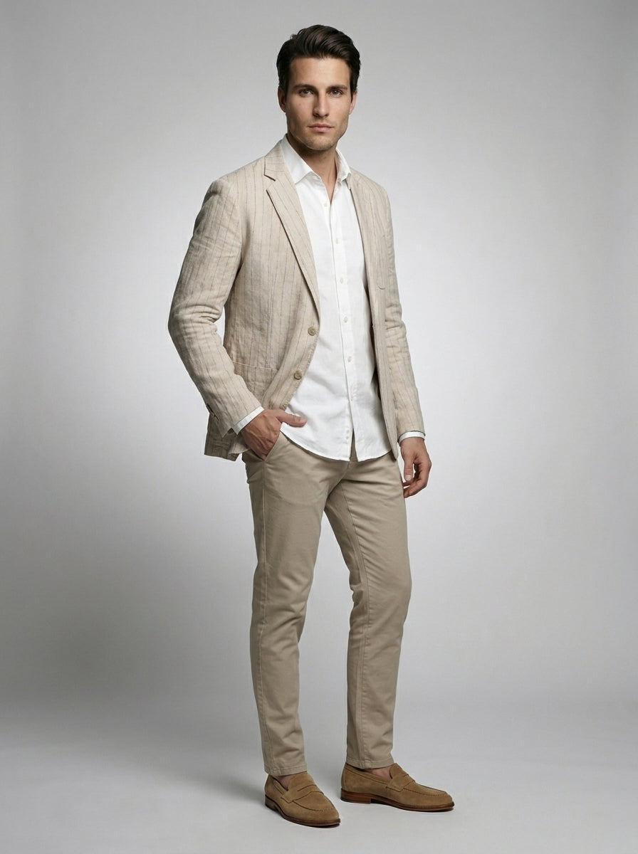 Mens Blazer Woven Stripe Linen Notch Lapel Unstructured – Fenro