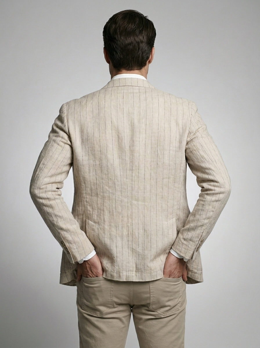 Mens Blazer Woven Stripe Linen Notch Lapel Unstructured – Fenro