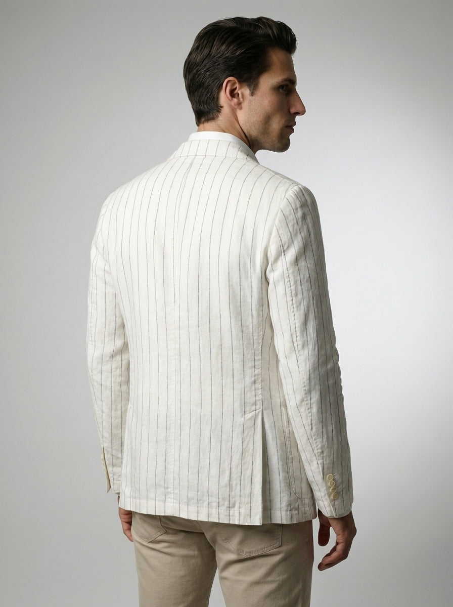 Mens Blazer Woven Stripe Linen Notch Lapel Unstructured – Fenro