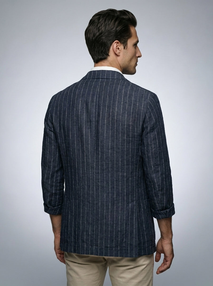 Mens Blazer Woven Stripe Linen Notch Lapel Unstructured – Fenro