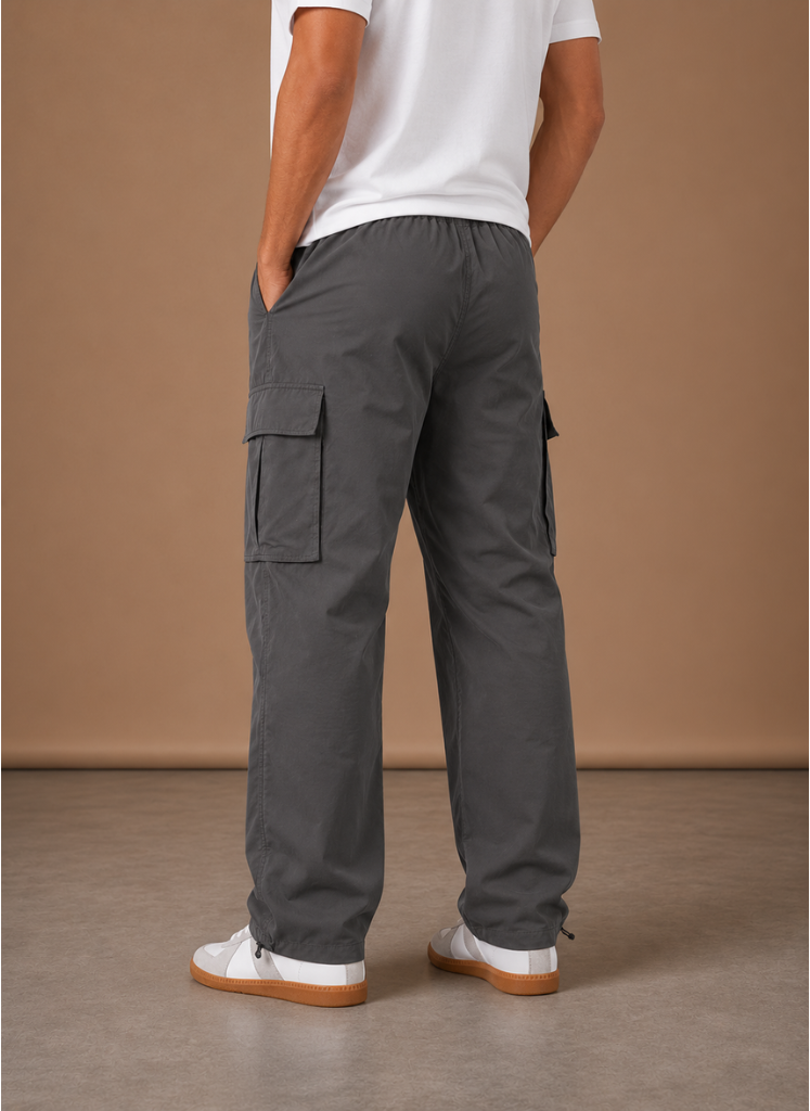 Model wearing relaxed straight-leg cargo pants – TARLANO