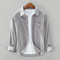 Corduroy-Style Ribbed Button-Front Shirt Long Sleeve Pointed Collar – Ridge