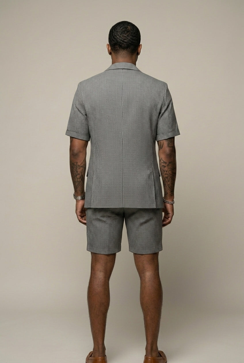 Men's Check Two-Piece Set Short Sleeve Blazer and Matching Shorts – Fenro