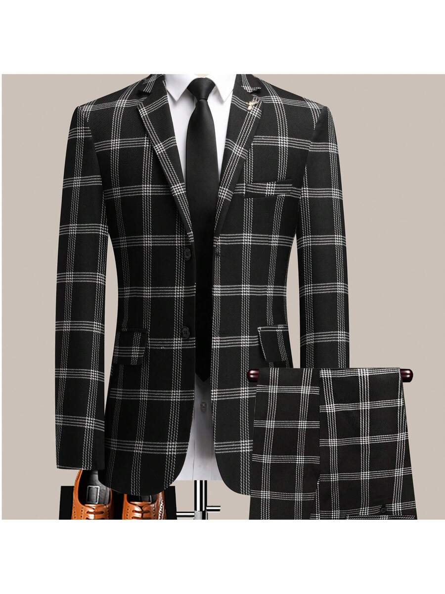 Checkered two-piece suit set flat lay in black grid pattern – TARLANO
