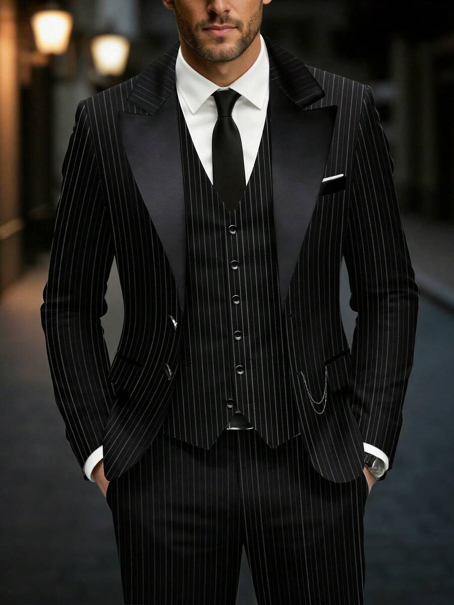 Mens Co Ord Set Contrast Lapel Blazer Waistcoat Trousers – Ranvel