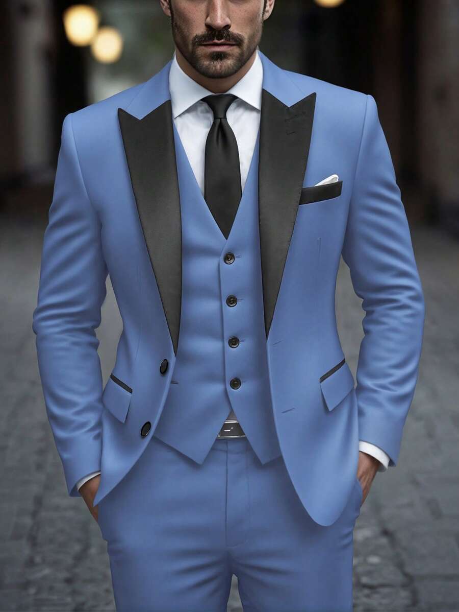 Mens Co Ord Set Contrast Lapel Blazer Waistcoat Trousers – Ranvel