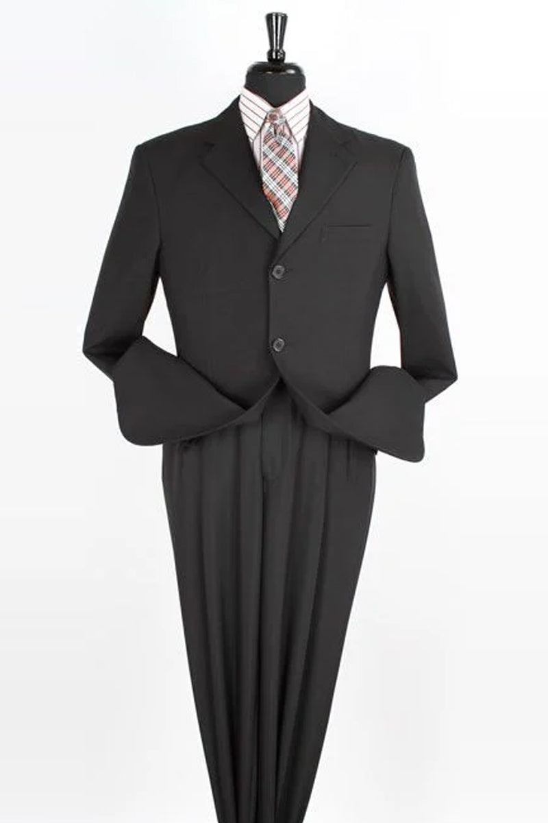 Three-button poplin suit jacket and pleated trousers in black – TARLANO
