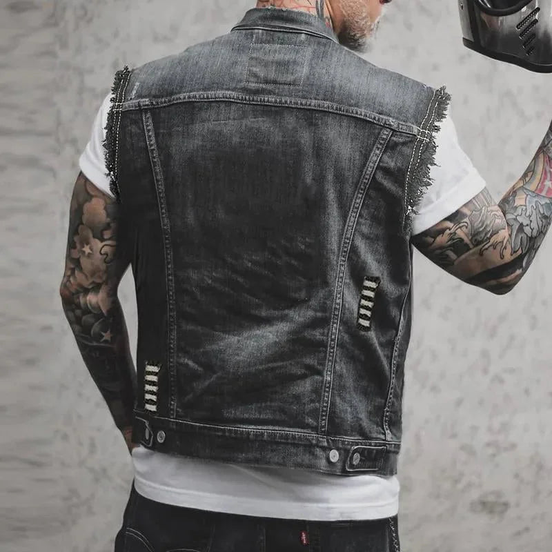 Distressed Denim Vest Sleeveless Button-Front – Holt