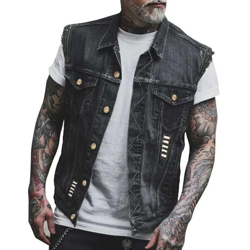Distressed Denim Vest Sleeveless Button-Front – Holt
