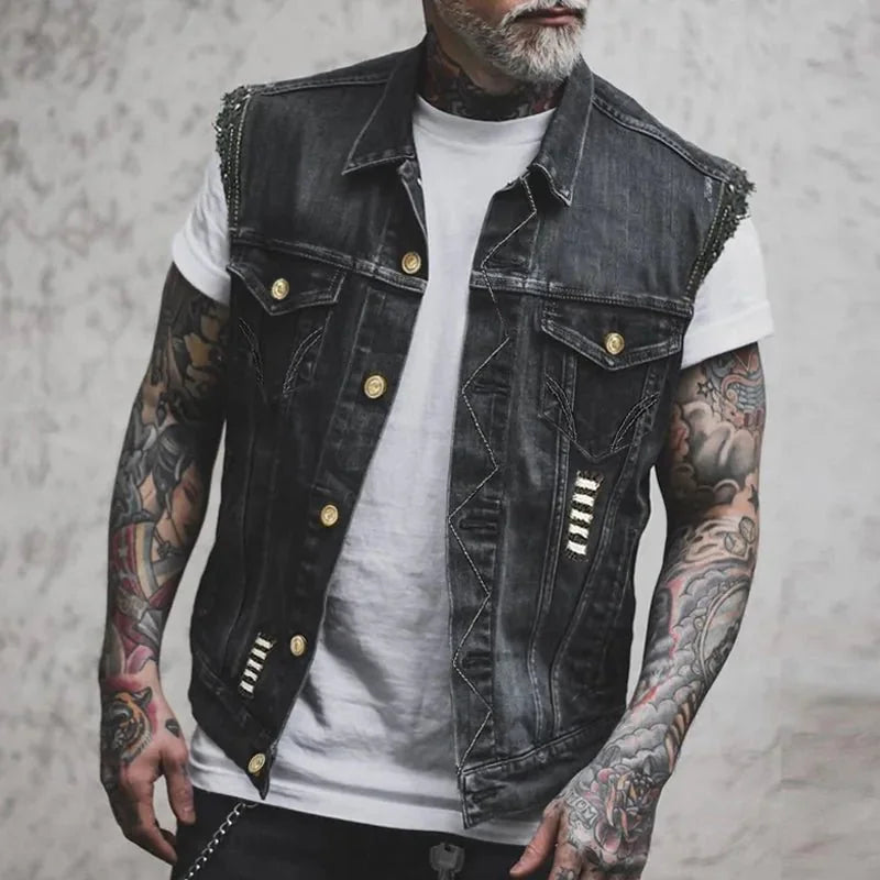 Distressed Denim Vest Sleeveless Button-Front – Holt