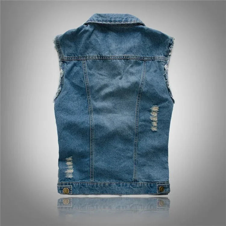 Distressed Denim Vest Sleeveless Button-Front – Holt