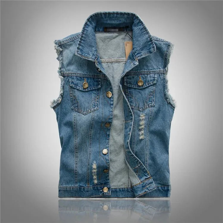 Distressed Denim Vest Sleeveless Button-Front – Holt