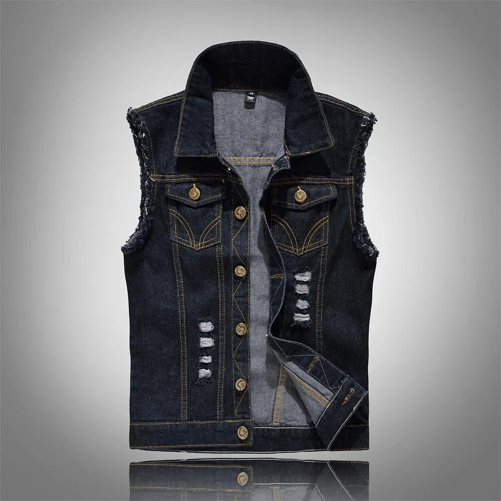 Distressed Denim Vest Sleeveless Button-Front – Holt