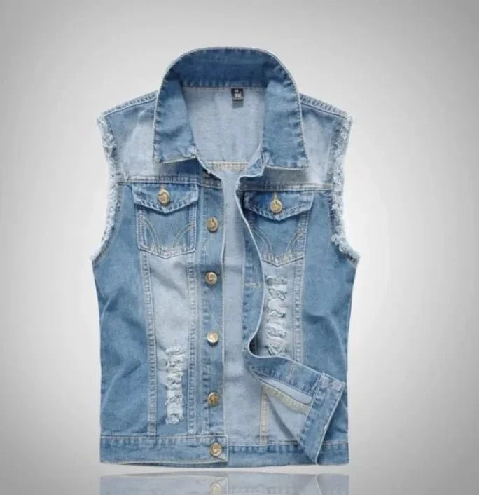 Distressed Denim Vest Sleeveless Button-Front – Holt