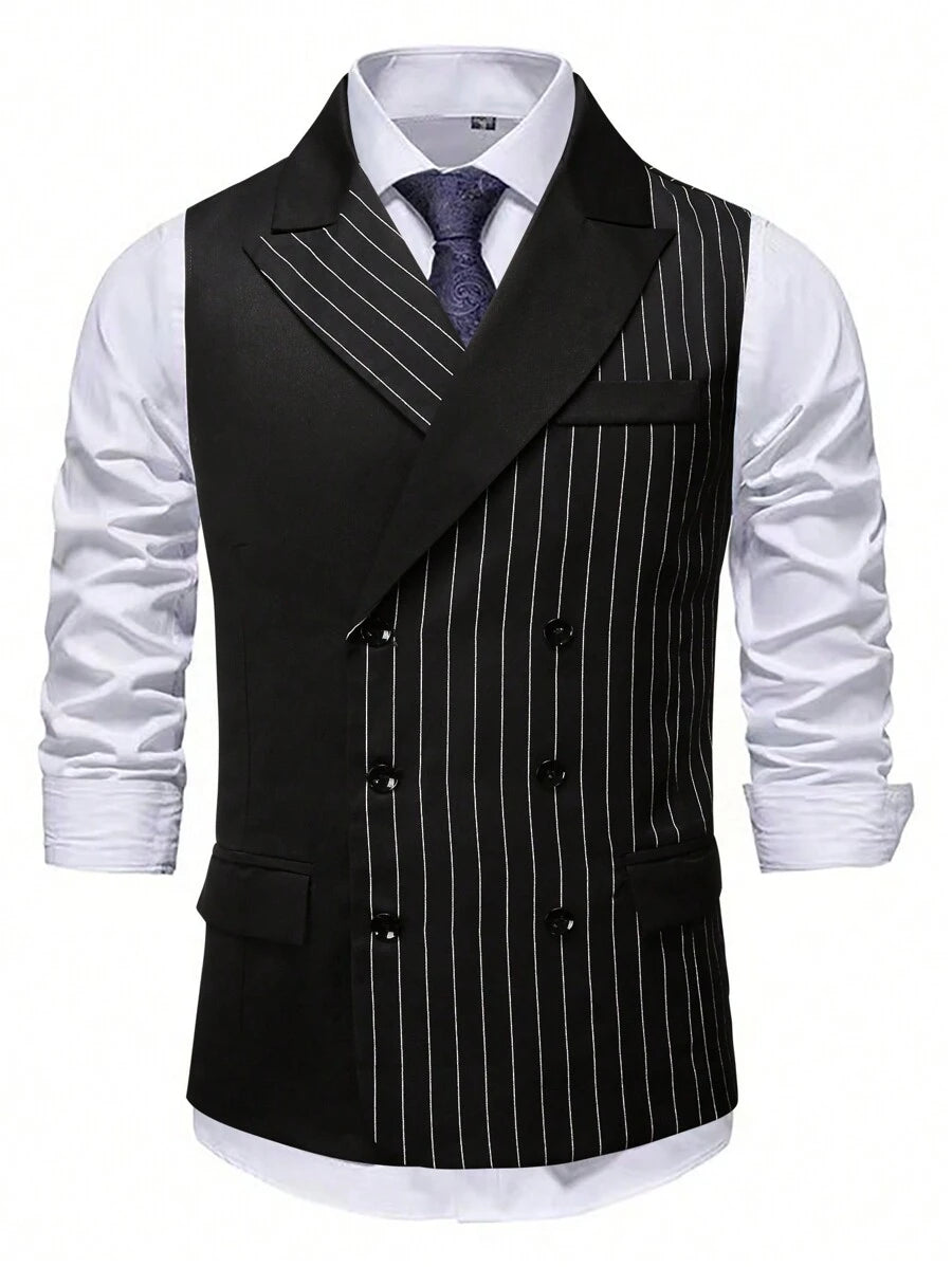Double-breasted sleeveless suit vest in black – TARLANO