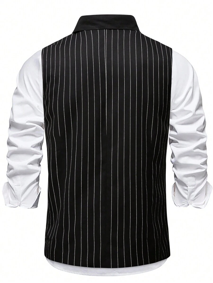 Model wearing double-breasted suit vest in black – TARLANO
