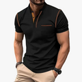 Knit Polo Shirt Band Collar Chest Pocket Short Sleeve – Quay