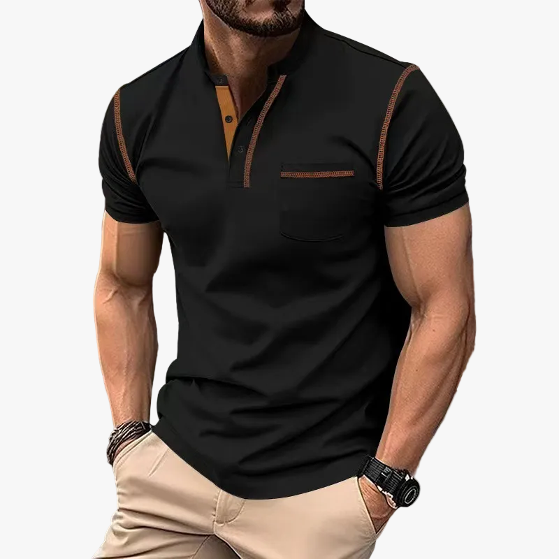 Knit Polo Shirt Band Collar Chest Pocket Short Sleeve – Quay