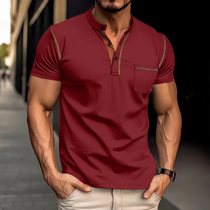 Knit Polo Shirt Band Collar Chest Pocket Short Sleeve – Quay
