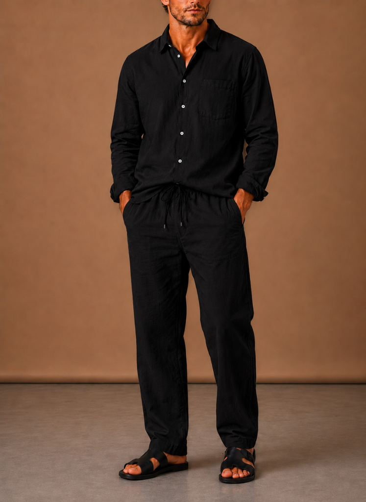 Men's Linen Cotton Blend Set Shirt and Trousers Smart Casual – Areleon