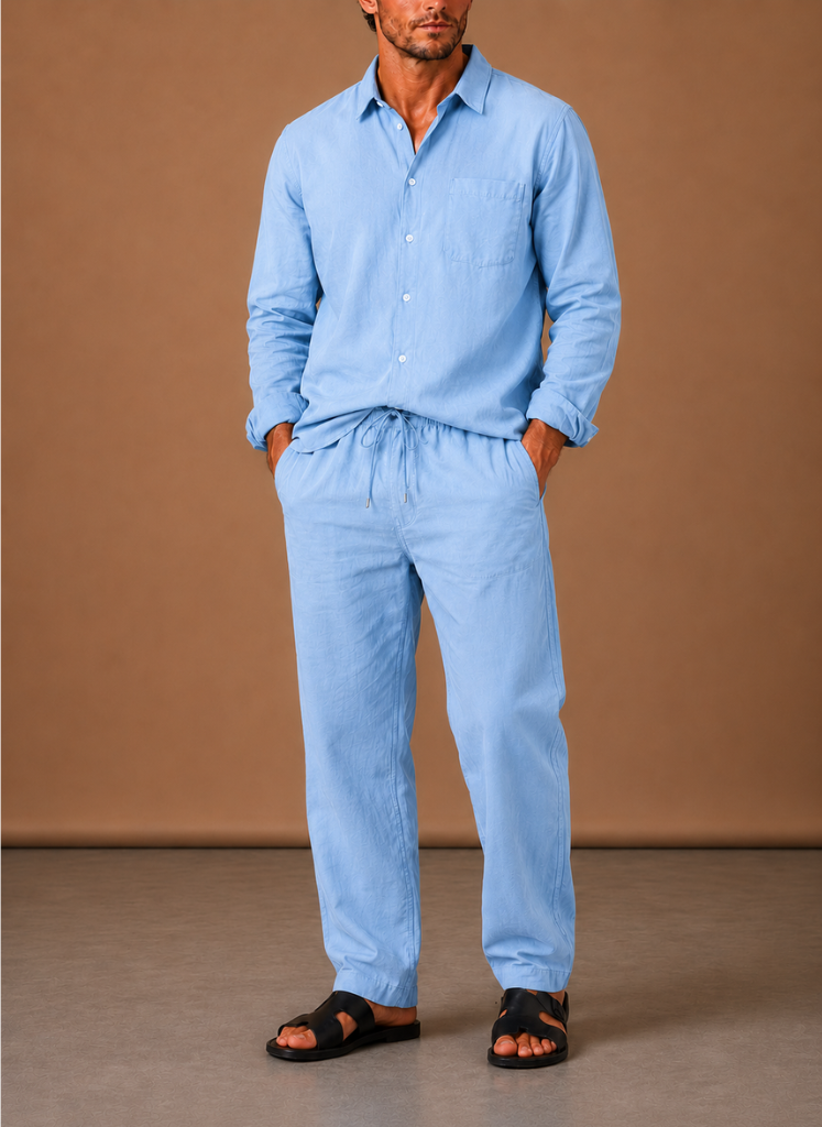 Men's Linen Cotton Blend Set Shirt and Trousers Smart Casual – Areleon