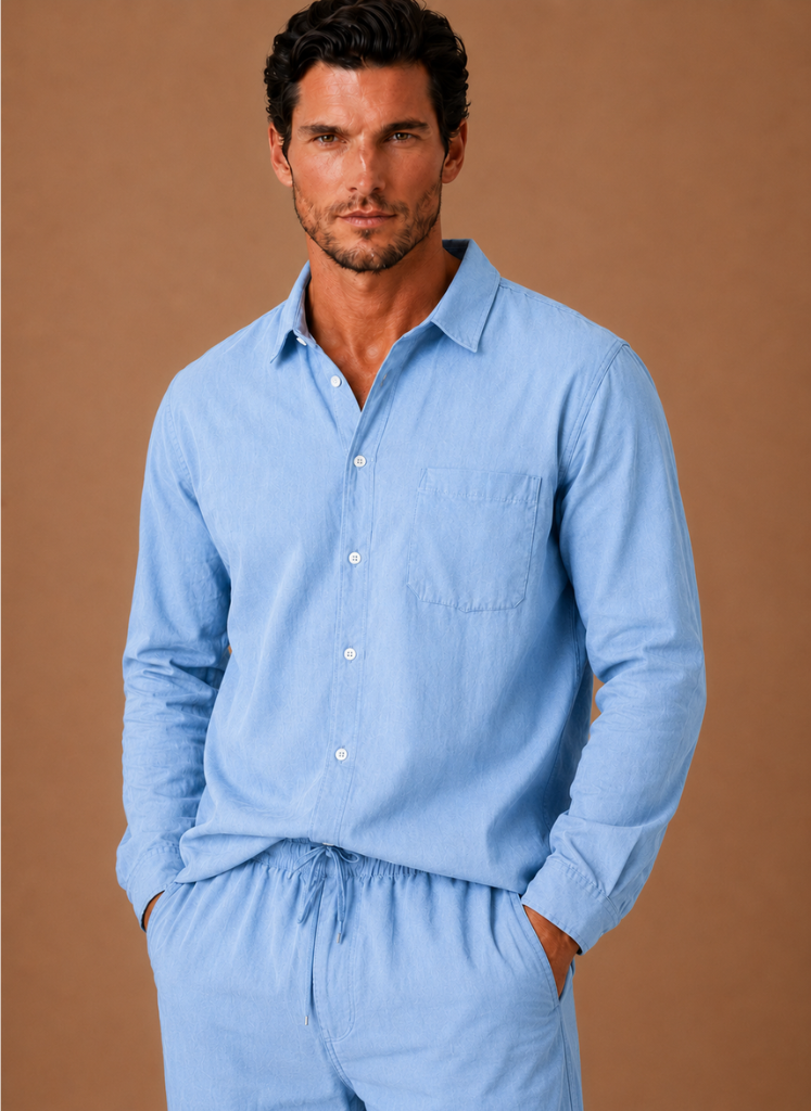 Men's Linen Cotton Blend Set Shirt and Trousers Smart Casual – Areleon