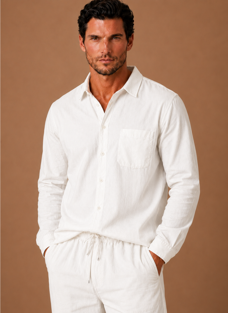 Men's Linen Cotton Blend Set Shirt and Trousers Smart Casual – Areleon