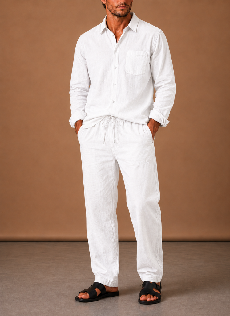 Men's Linen Cotton Blend Set Shirt and Trousers Smart Casual – Areleon