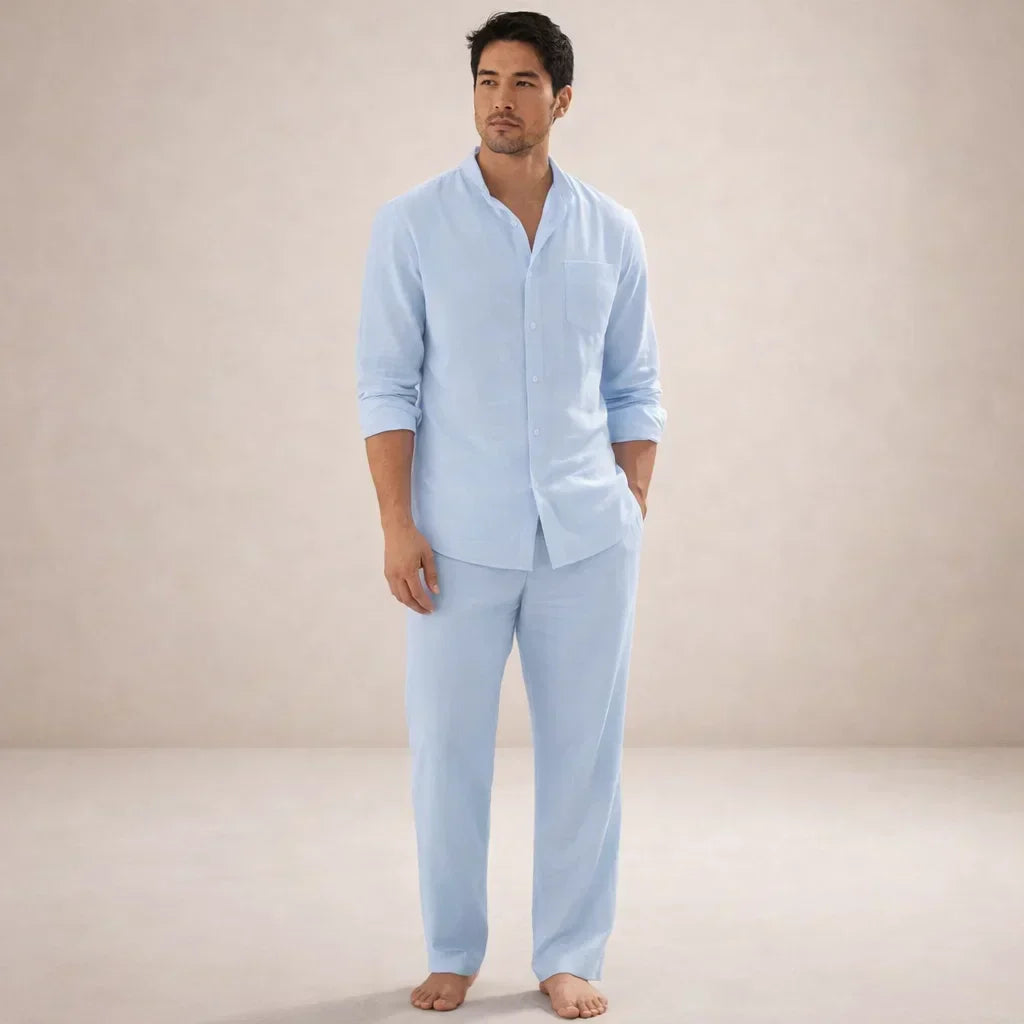 Men's Linen Two-Piece Set Button Shirt and Matching Trousers – Rancel