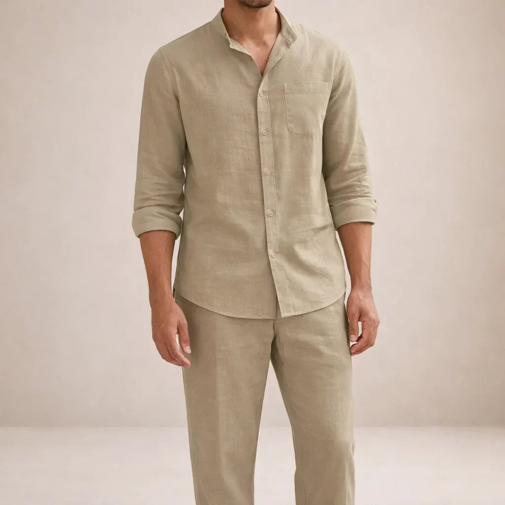 Men's Linen Two-Piece Set Button Shirt and Matching Trousers – Rancel