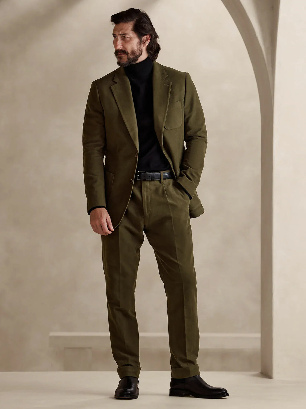 Mens Pant and Blazer Suede-Finish Two-Piece Suit Set – Dalvo
