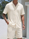 Jacquard short sleeve shirt and shorts set in black – TARLANO