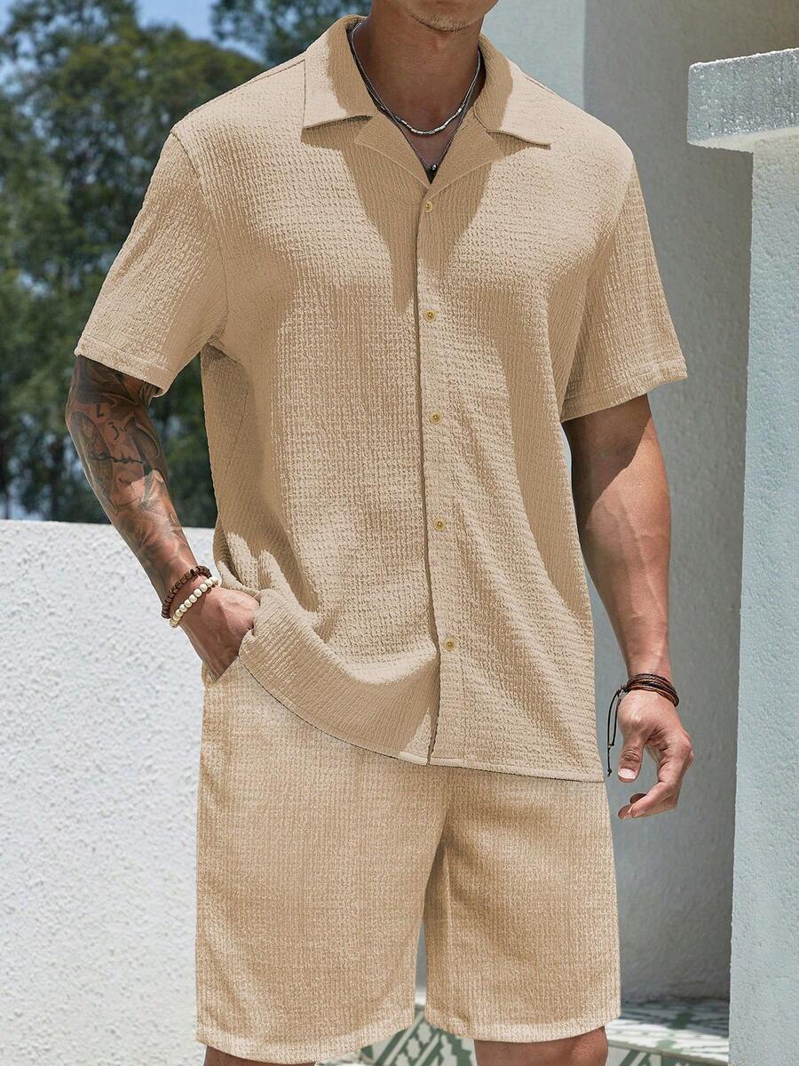 Mens Pant and Shirt Set Jacquard Short Sleeve Button-Up – Vornel