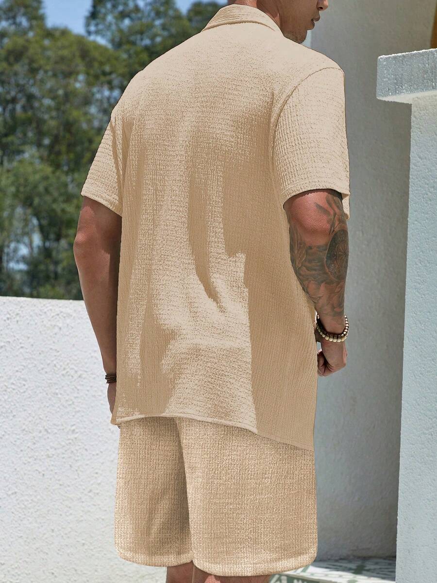Mens Pant and Shirt Set Jacquard Short Sleeve Button-Up – Vornel
