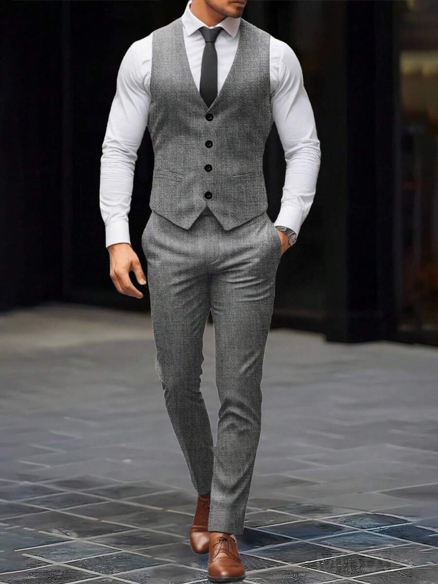 Button-front vest and tailored trouser 2-piece set in baby blue – TARLANO