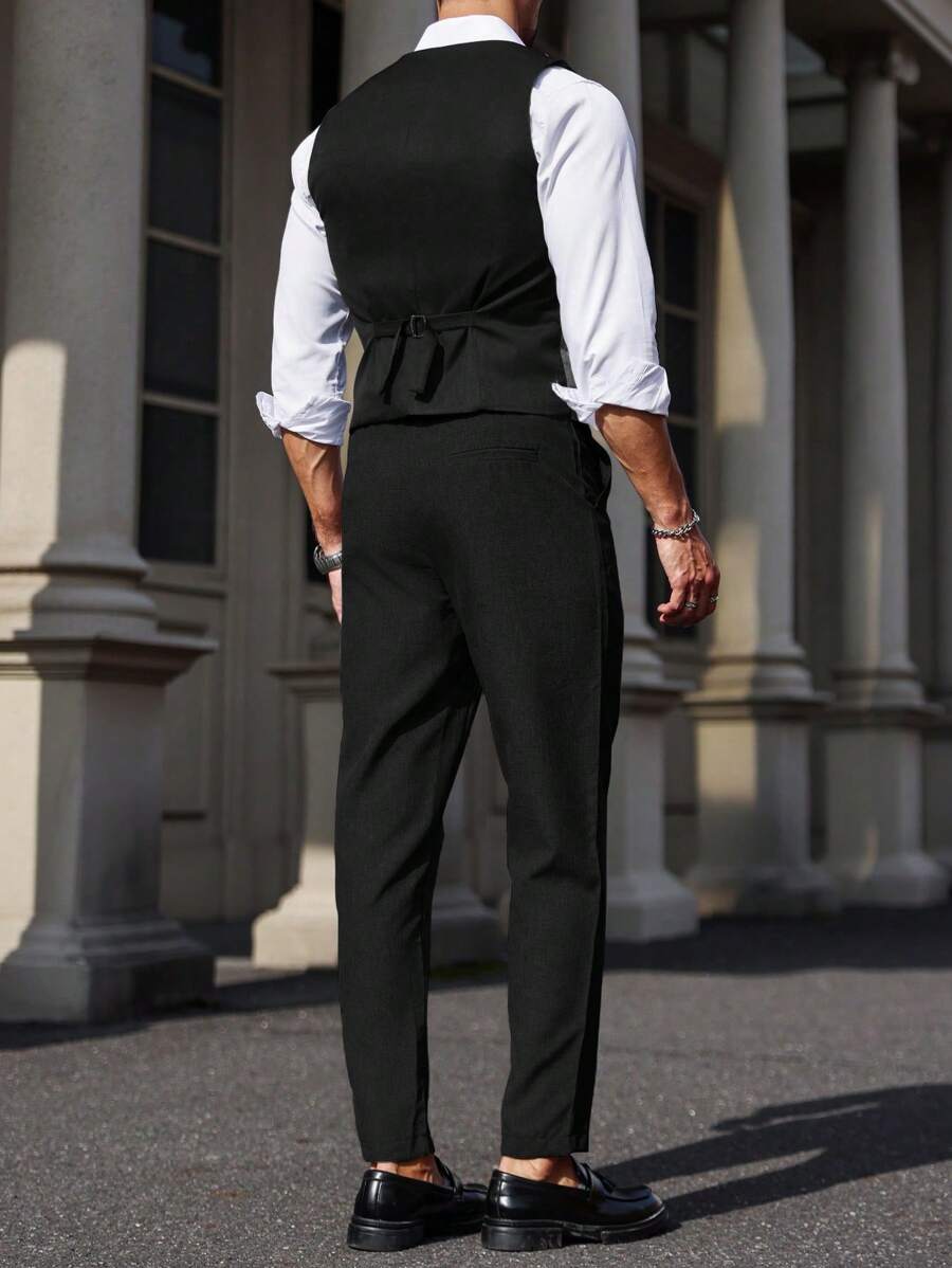 Mens Pant and Vest Set Woven Polyester V-Neck Sleeveless 2-Piece Formal – Galso