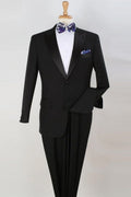Classic fit black tuxedo with wide satin peak lapel and pleated trousers – TARLANO
