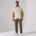 Beige geometric print cotton shirt and linen blend cropped pants 2-piece set – TARLANO