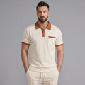 Waffle knit 2-piece polo and straight-leg pant set in khaki – TARLANO