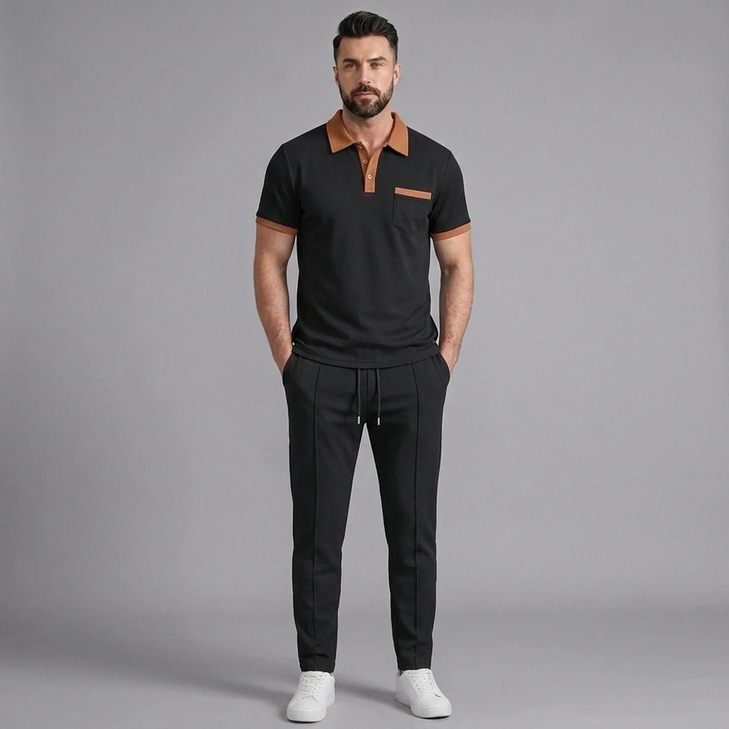 Mens Pant & Polo Waffle Knit 2-Piece Set Straight Leg – Taxo