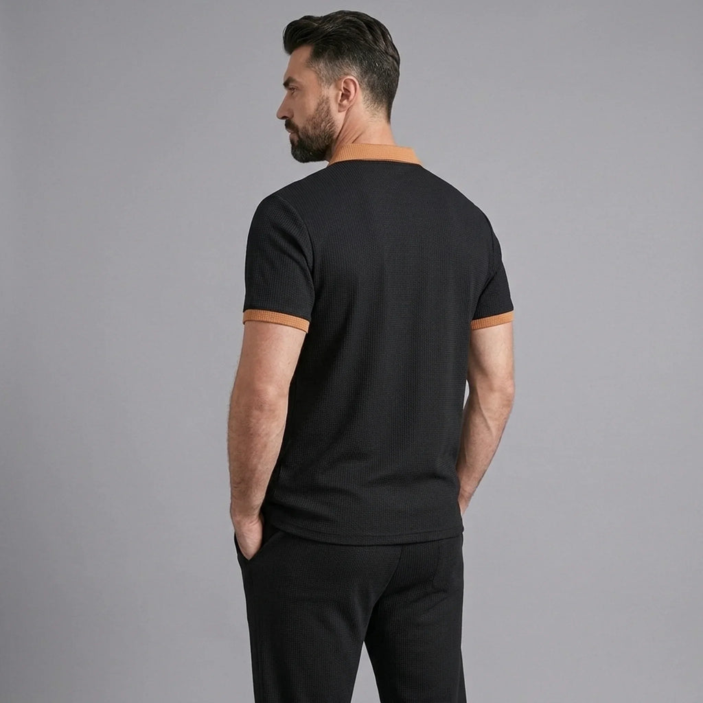 Mens Pant & Polo Waffle Knit 2-Piece Set Straight Leg – Taxo