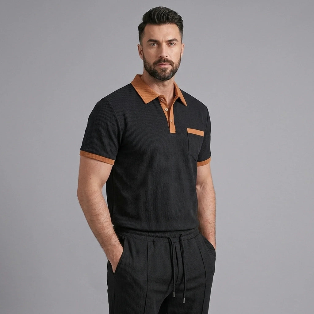 Mens Pant & Polo Waffle Knit 2-Piece Set Straight Leg – Taxo