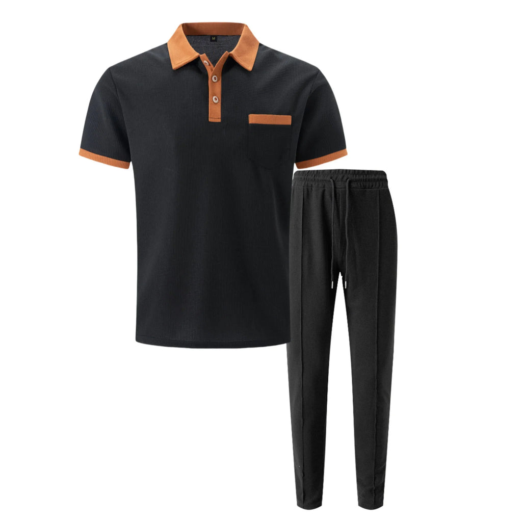 Mens Pant & Polo Waffle Knit 2-Piece Set Straight Leg – Taxo